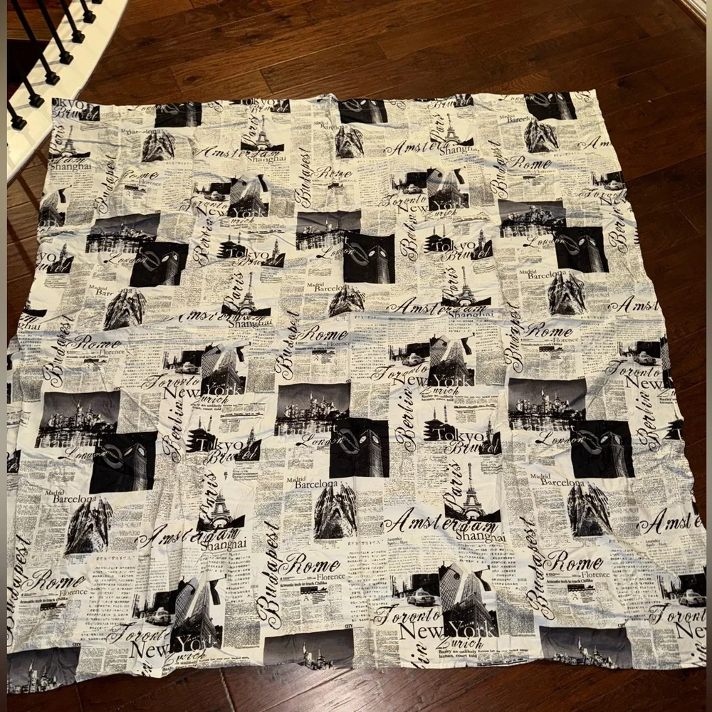 NWOT Paris Budapest New York B&W Newspaper Shower Curtain 70x72